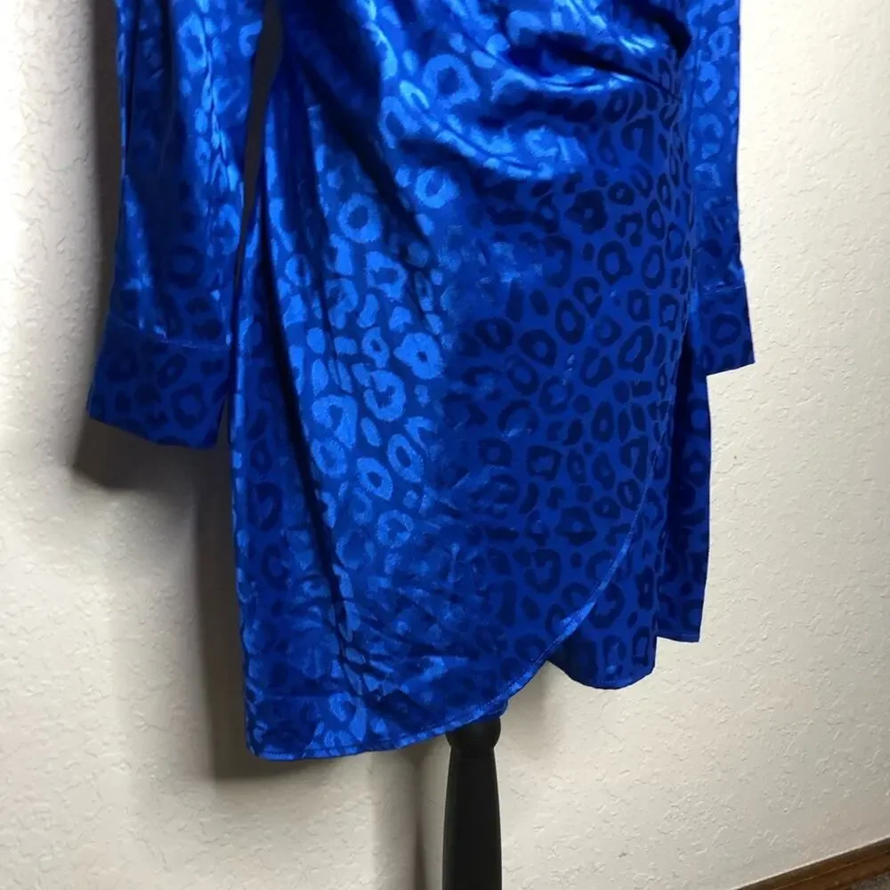 Adelyn Rae bright blue leopard print side drape dress size Large